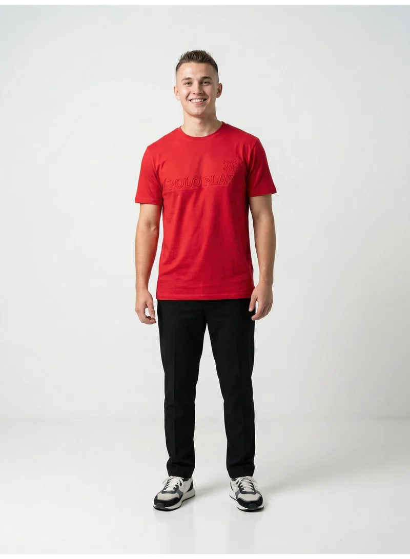 لعب البولو تيشيرت رجالي مطبوع - أحمر